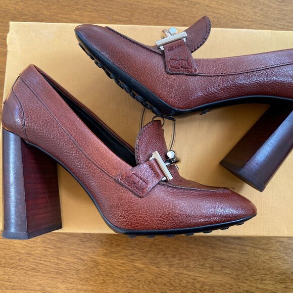 TOD'S women's Gomma block heel loafers brown / burgundy nearly new Sz 37 - Picture 2 of 2